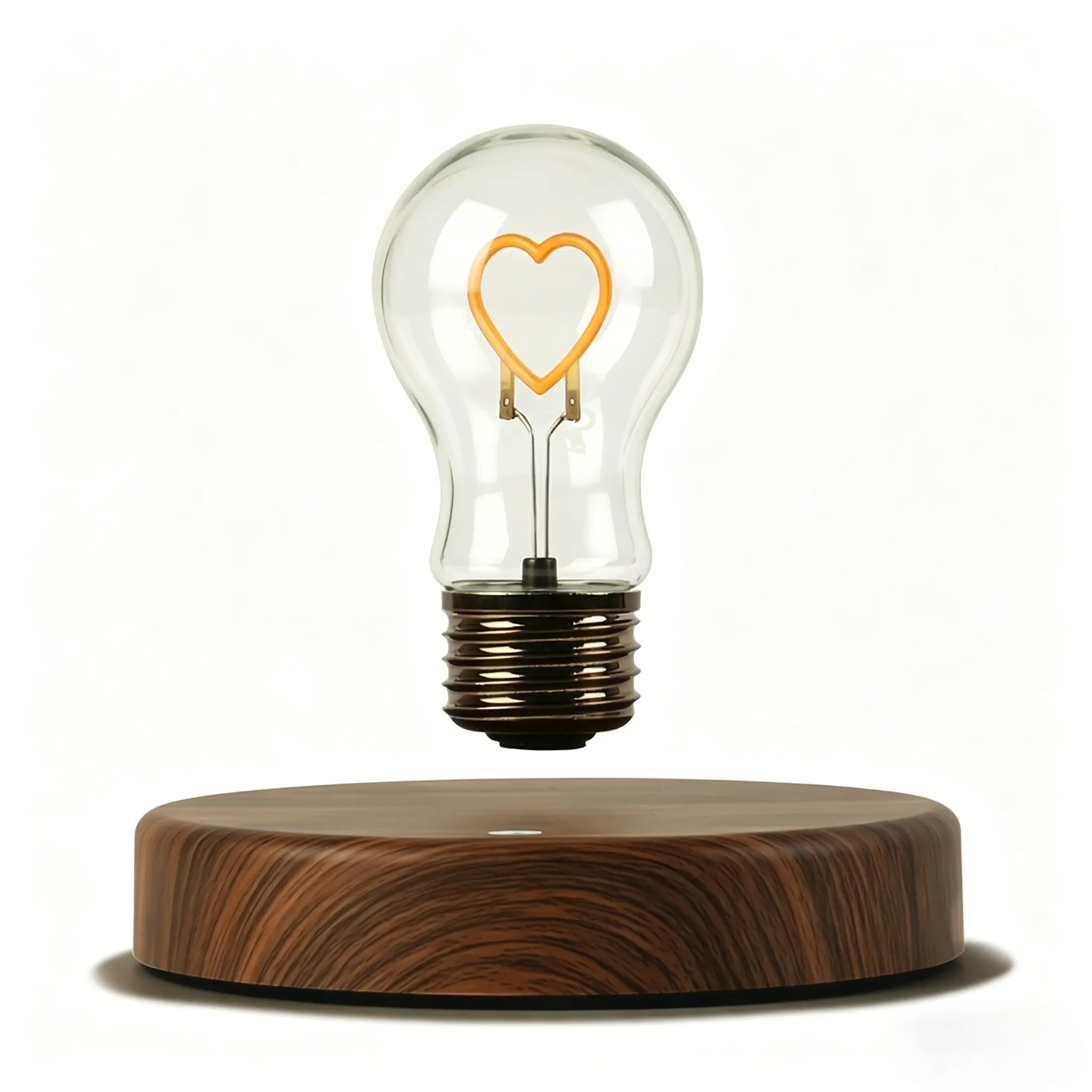 Magnetic Levitating Heart LED Glow Nightlight with Wooden Base, Anti-Gravity Wireless Floating Lamp, Soft ABS Room Decor, Romantic Gift for All Ages for Birthdays & Anniversaries