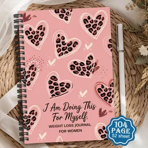1. A weight loss plan fitness diary, suitable for beginners | Daily exercise plan, goal tracker and progress organizer, diet monitor, goal setting plan, featuring leopard print heart-shaped spiral notebook, for home use