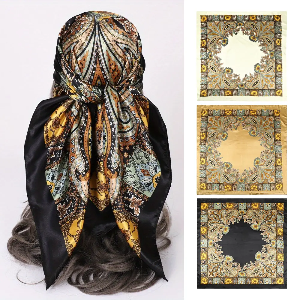 3 Packs 35" Satin Square Hair Scarf Bandanas Large Silk Head Scarves Lightweight Satin Hair Kerchief Sleeping Hair Wraps For Outdoor Sports Motorcycle Running Hiking