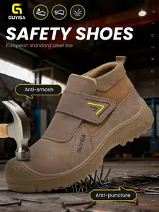 Guyisa Safety Shoes, Durable Leather Anti-Slip Oil-Resistant Acid Resistant Welding Boots, Steel Toe Cap Kevlar Sole Mid-Calf All Season Protection