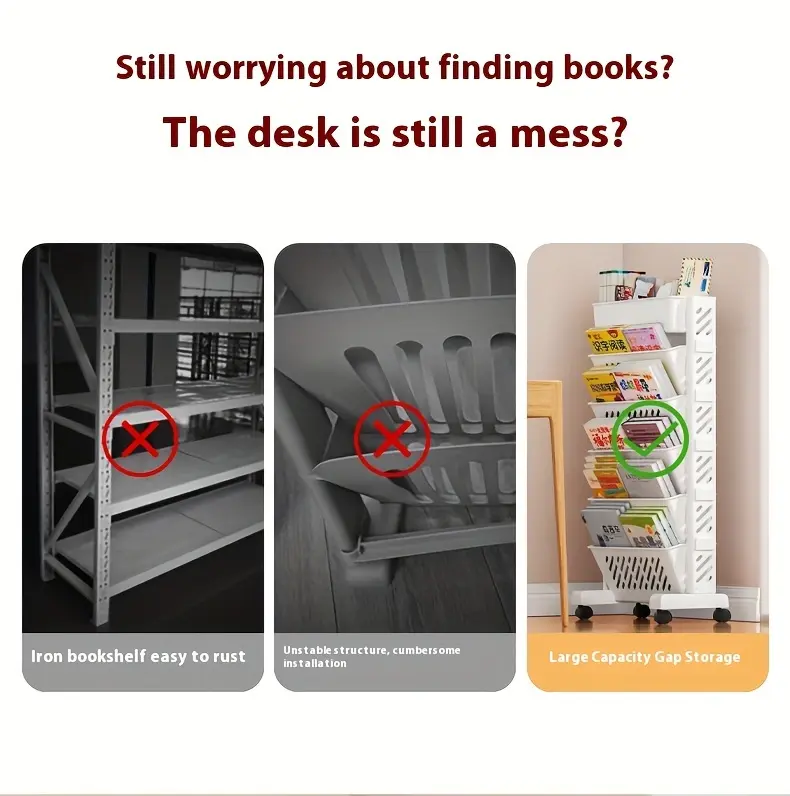 Large capacity wheeled bookshelf - multi story classrooms and learning storage cabinets