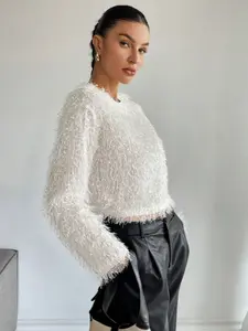 Women's Fall Winter New Sweater, Sexy Short Lace Up Round Neck Top, Slim Fit Long Sleeve Underwear, Plain Cut Out Design