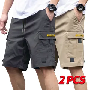 Men’s casual loose-fit trendy cargo shorts, 2-pack; suitable for outdoor everyday wear and commuting; multi-pocket knee-length cargo shorts; summer Instagram trend; comfortable and relaxed; ideal as a holiday gift.