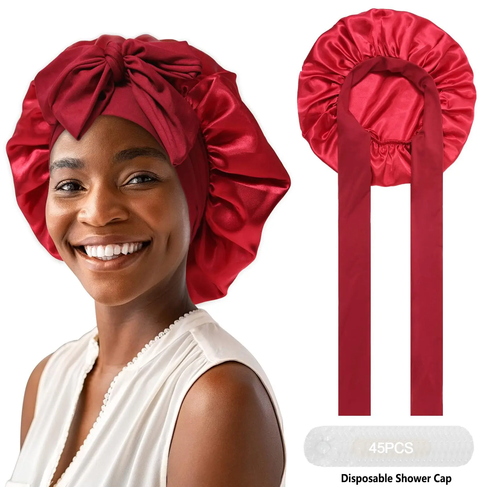 AWAYTR Women's Double Layer Satin Bonnet, Solid Adjustable Sleeping Cap for Haircare and Anti-Hair Loss, Protective, Daily, Adjustable Size, Bff, Elasticity, Fashion, Female, Nightcap