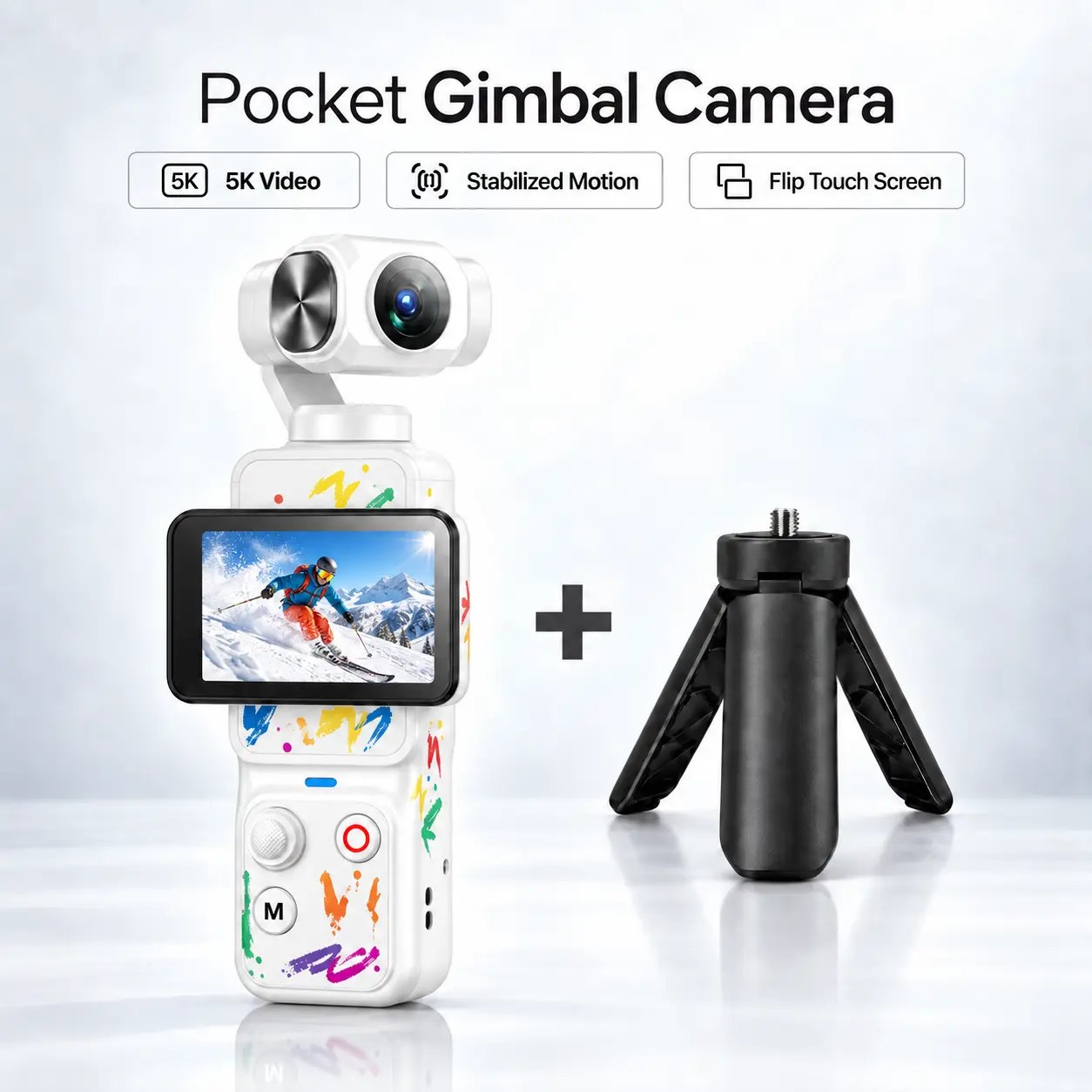 W&O 5K Ultra-HD Digital Pocket Vlogging Camera - 2.0-in Screen, Manual 180 Lens Rotation, 270 Horizontal Rotation, 130 Vertical Tilt, Image Stabilization, USB Charging Support, Action Cam