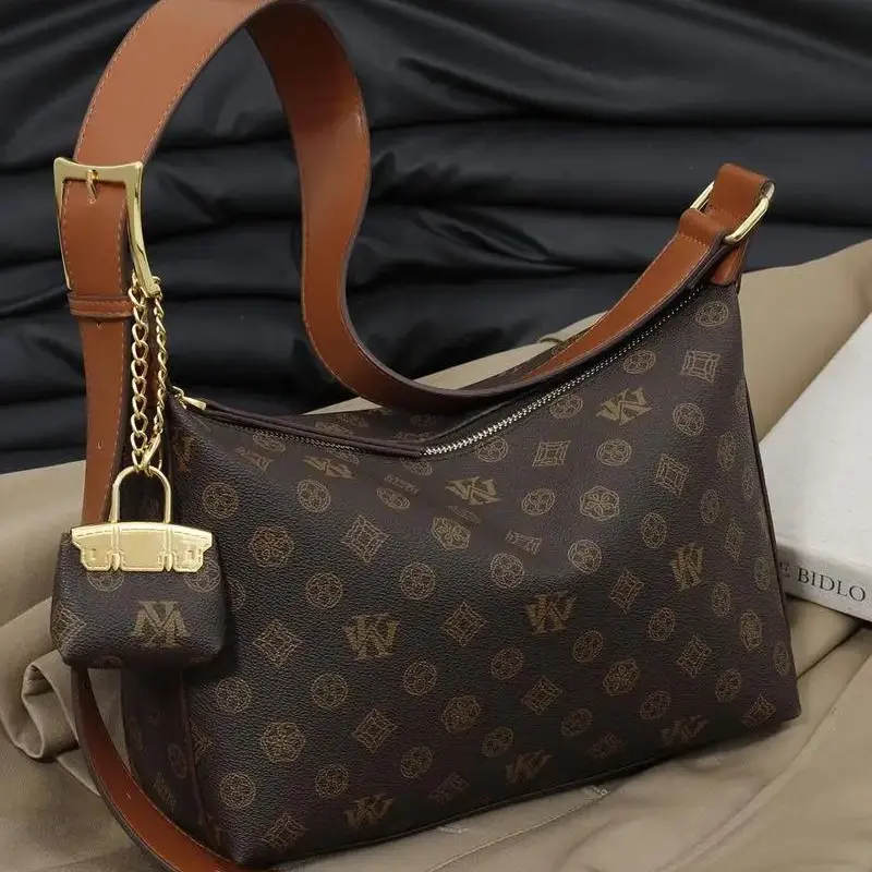 Women’s Vintage Print PU Shoulder Bag - Large-Capacity Home Organiser Work Bag, Crossbody for Commuting, Unique Fashion Design, Ideal Valentine’s Day Gift for Her