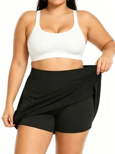 Plus Size High Waist Tennis Skirt, Lined Shorts, Quick Dry, Curvy Athletic Skort, Tummy Control