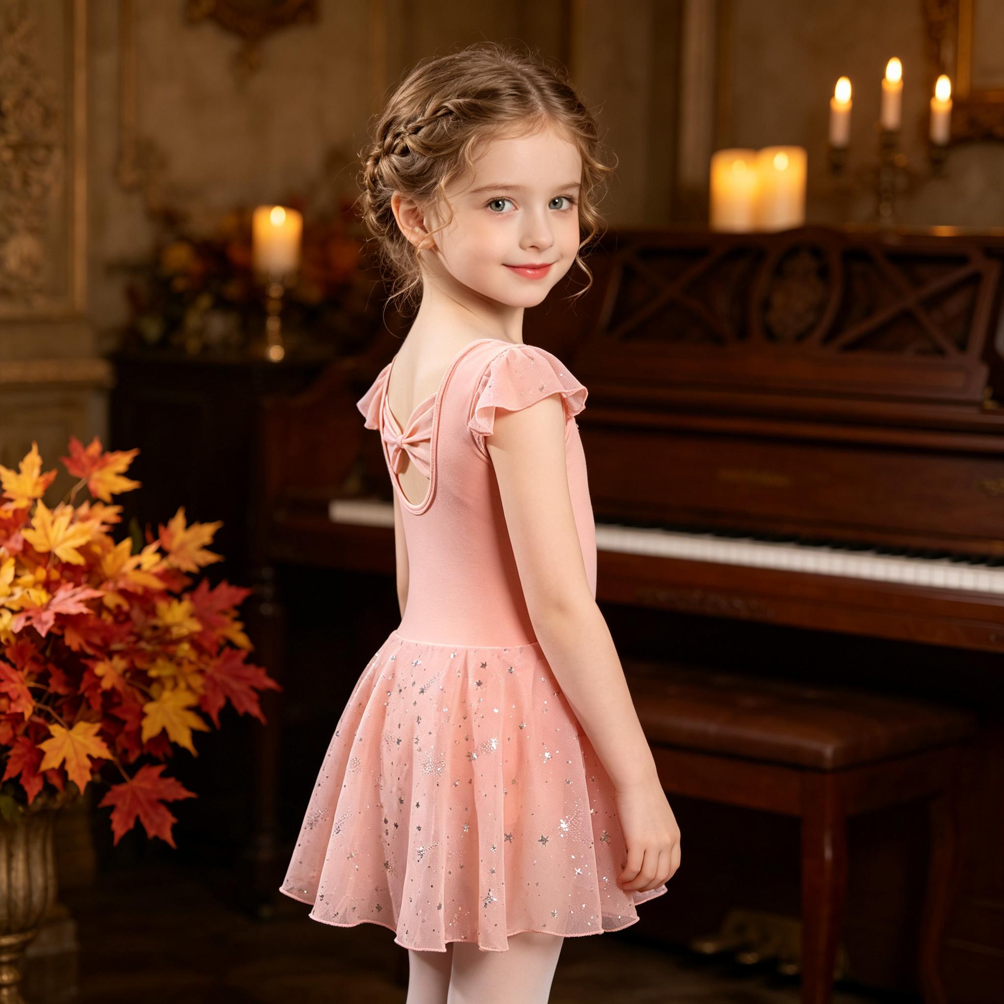 Kids Ballet Dance Outfit, Flutter Short Sleeve Star Sequin Tulle Skirt Leotard, Girls Dance Costume For Ballet Class, Stage Performance, Party Show, Daily Practice