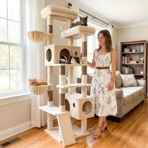 The Globlazer S77c: A 77-Inch space-saving design mansion!  Heavy duty tree featuring a plush cat perch and double condos for ultimate comfort.