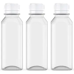 3Pcs 8 Ounce Clear Bottles, Plastic Transparent Bottles Bulk Beverage Containers with Tamper Evident Caps Lids for Milk, Juice, Drinks and Other Beverage Containers