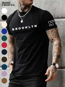 Men's Regular Fit Letter Print Round Neck Sleep Tee, Casual Soft Comfortable Short Sleeve Crew Neck Fitted T-shirt for All Seasons, Sleepwear & Loungewear for Men