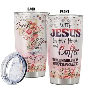 20oz Tumbler, Coffee & Letter Pattern Insulated Tumbler, Stainless Steel Water Bottle, Gift for Women, Birthdays, Holidays, Family, Friends, Coworkers, Drinkware