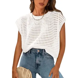 Women’s Bohemian Crochet Cap Sleeve Strapless Knit Fabric Garment - Lightweight Pullover Top for Lady’s Beach Vacation, Casual Wear & 2026 Trendy Spring Summer Outfits
