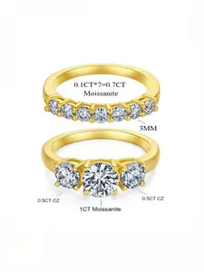Moissanite 3-Stone Ring Set Classic for Women Wedding Set  3 Stones Stackable Band  Lab-Created Hypoallergenic Engagement Promise Anniversary Gift Fine Jewelry Dainty Stacking Rings