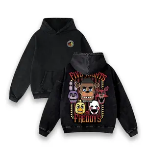 Five Nights At Freddy's Crew Neck T-Shirt, FNAF Character Vintage Graphic Hoodie, Unisex Washed Cotton Shirt for Summer Wear, 90s Bootleg Top, Gift for Menswear
