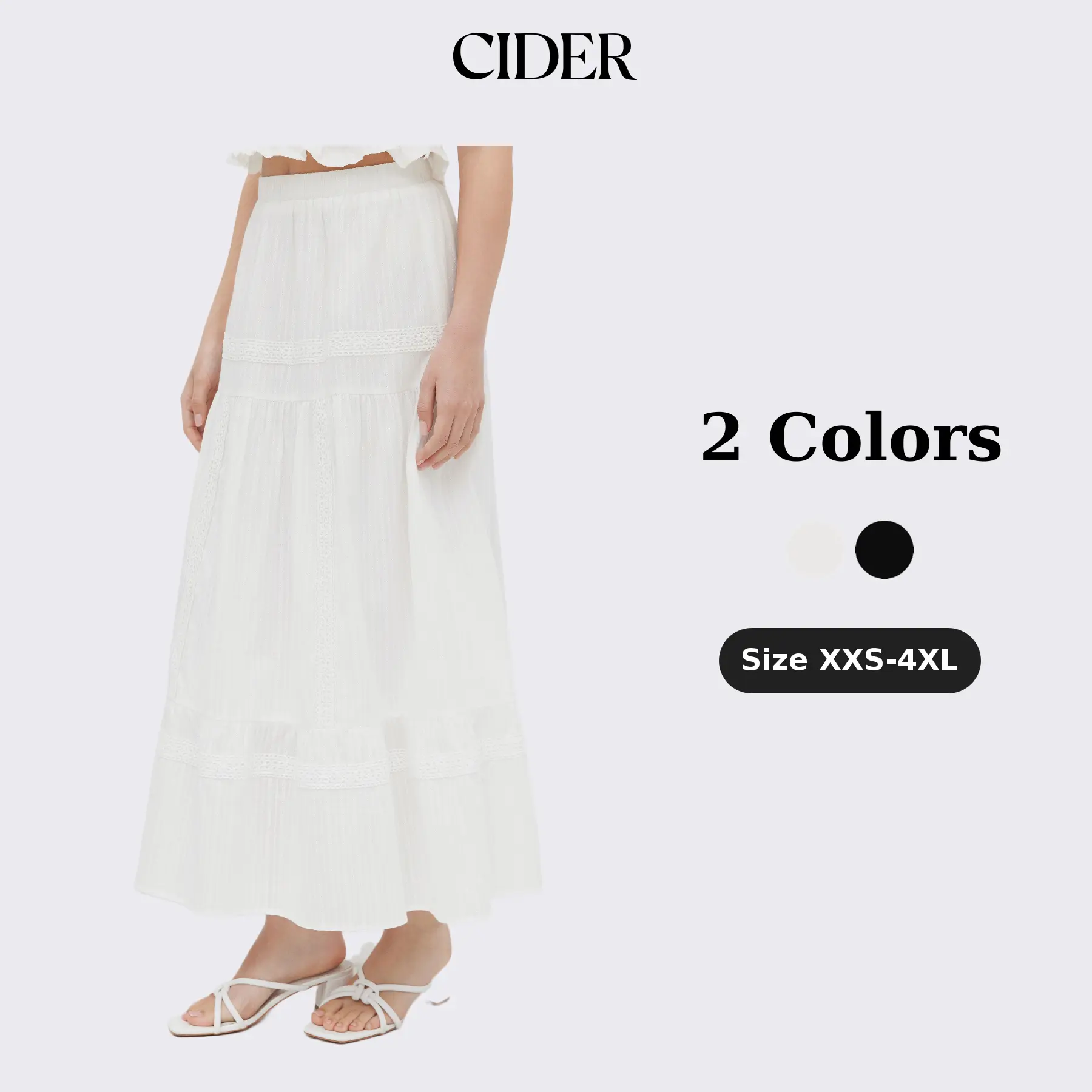 Cider Women's Tiered Ruffle Embroidered Cotton Maxi Skirt, Mid Rise Bohemian Style Long Bottoms