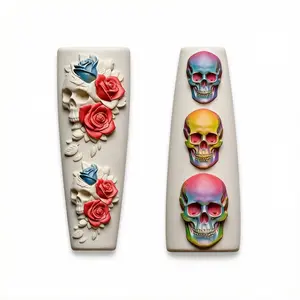 Gothic Skeleton Rose Skull Heart 3D Nail Art Design Silicone Molds Set, Long Coffin False Nail Tips Mold, DIY Halloween Resin Clay Crystal Epoxy UV Acrylic Nail Decoration Tools
