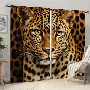 2-piece set, modern leopard print curtains, semi blackout bar pocket design, suitable for living rooms and bedrooms, fashionable home decoration, with bold wildlife theme, room decoration.