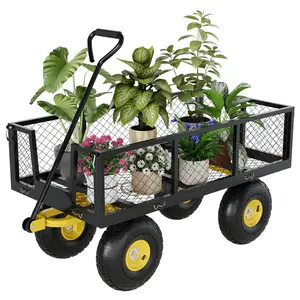 COZONY Garden Cart, 900 lb Capacity, Mesh Utility Garden Wagon w/ Removable Sides, Flexible Handle & 10" Tires