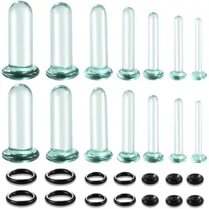 24 PCS/14PCS/10 PCS Glass Ear Gauges Stretching Kit Short Taper Expander, 14G-00G Comfy Dead Stretching Plugs with Rubber Rings, Crazy Domed Body Piercing Jewelry Set