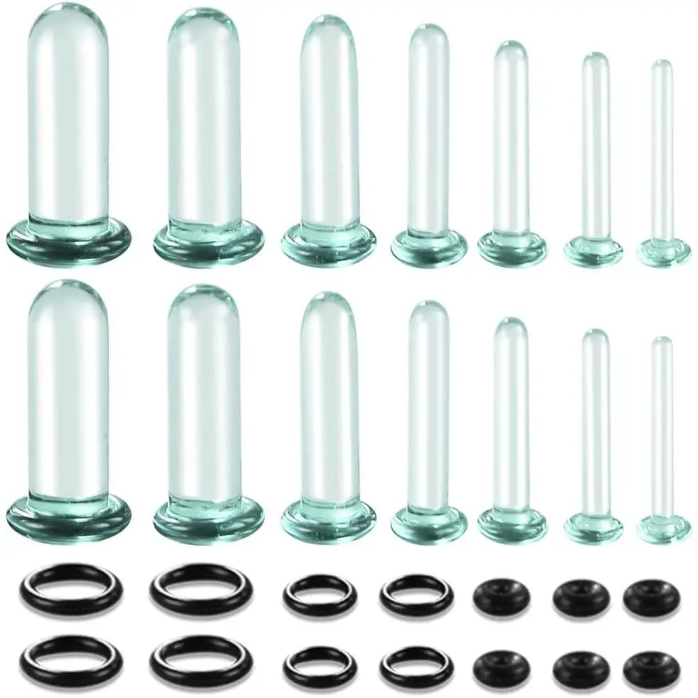 Glass Ear Gauges Stretching Kit (24PCS/14PCS/10PCS) - Short Taper Expander, 14G-00G Comfy Dead Stretching Plugs with Rubber Rings, 1.6-6mm(14g-2g)/6-10mm(2g-00g) Domed Body Piercing Jewelry Set for Anniversary/Birthday Basic Use, Male, Female