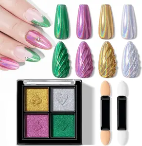 Holographic Chrome Nail Powder, 4Colors Gold, Silver, Pink, Green Rainbow Unicorn Iridescent Glitter Pigment Dust for Nail Art Design Professional Salon & Home Use