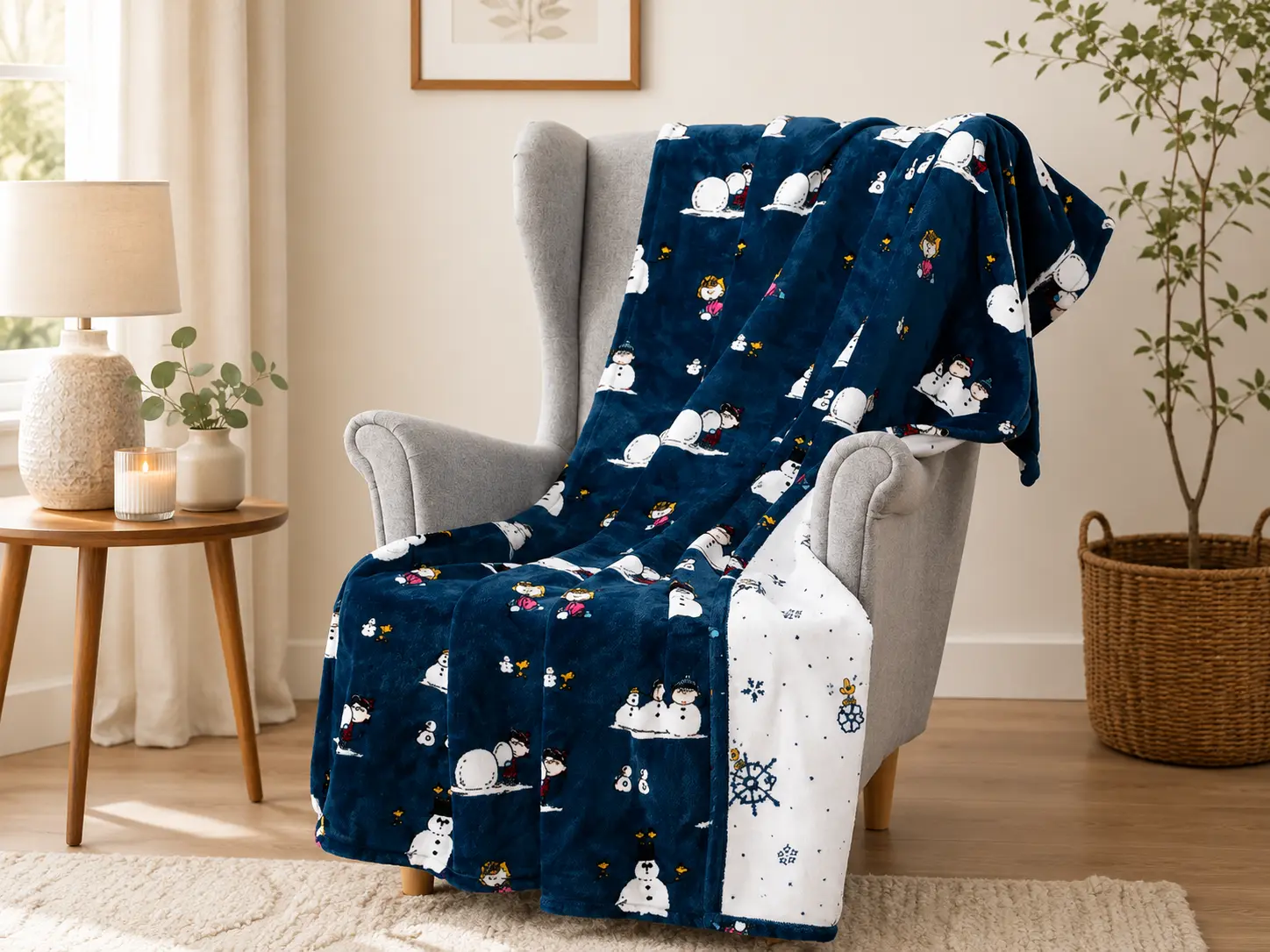 Winter Snowman Flannel Throw Blanket, Soft Cozy Fleece Blanket, Holiday Christmas Blanket for Kids & Family, Warm Couch Sofa Bedroom Decor, Winter Gift