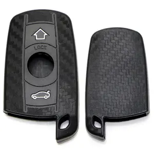 iJDMTOY Black Carbon Fiber Pattern Soft Silicone Key Fob Cover For BMW First Gen Key Fob E90 E91 E92 E93 E60 E61 E63 E64 E70 E71 3 5 6 Series X5 X6 w/ Comfort Access Keyless Entry Feature