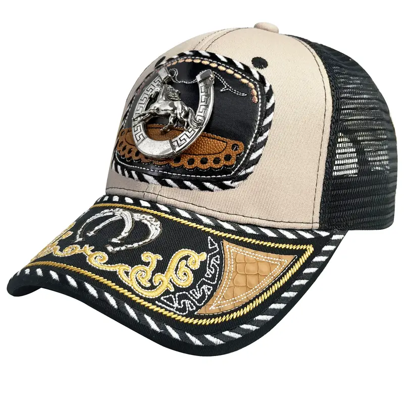 Western Trucker Hat for Men Women Vintage Cowboy Country Hats with Horseshoe Embroidery & Snapback Fit for Western Outfit