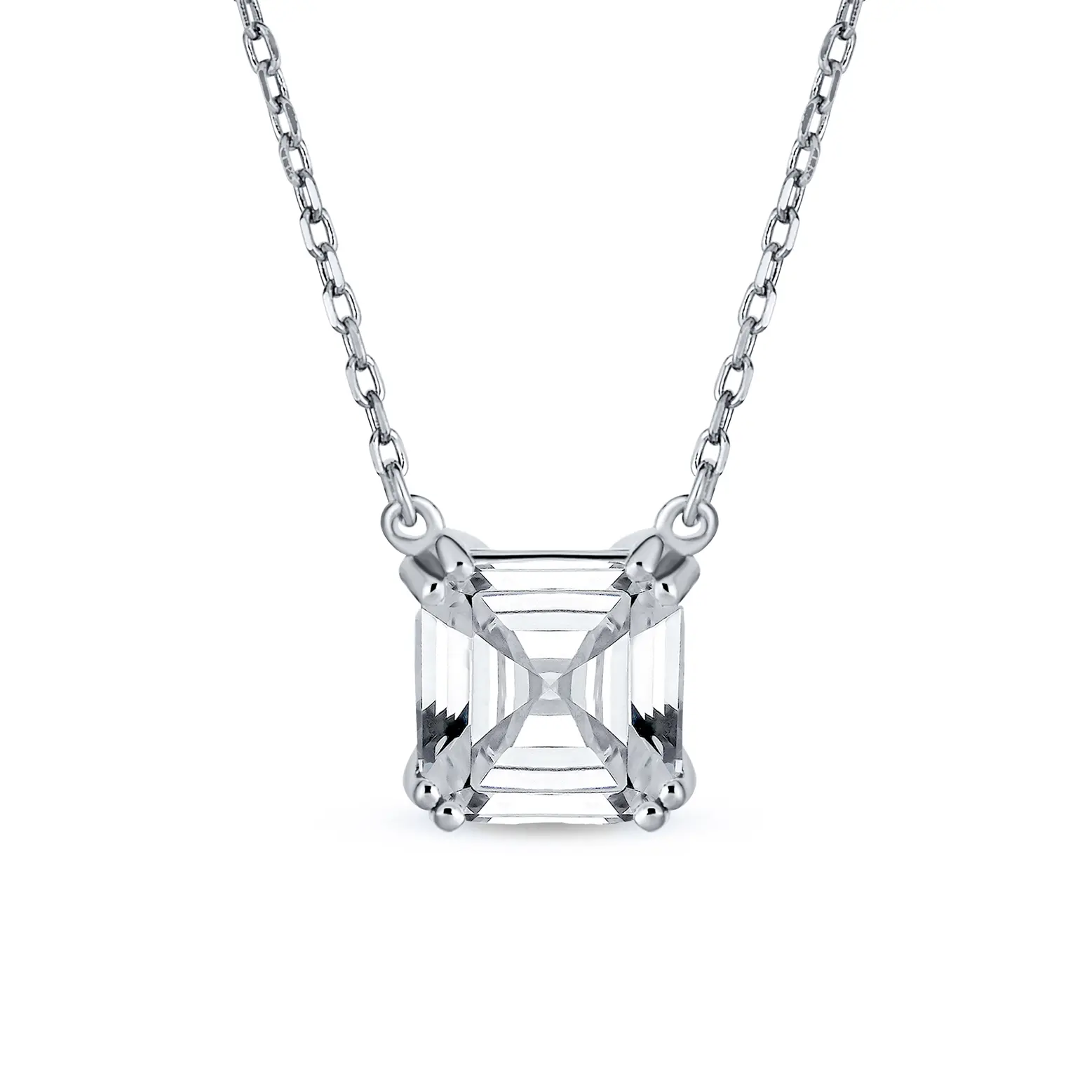 Classic 2CTW Solitaire Square CZ Asscher Cut Necklace Pendant Gold Plated Silver