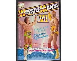 WWE Print - WrestleMania Ultimate Warrior and Hulk Hogan Poster Wrestling Wall Art Decor Photo Satin Room Artistic Decoration White