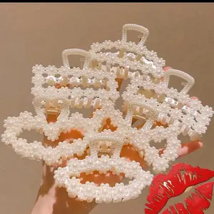 LEMON LOVE Sweet Style 6pcs Beige Imitation Pearl Hair Claw Clips with Heart & Bow Designs Non-Slip Hair Accessories for Girls Everyday Special Occasions Elegant Fashion Lovers