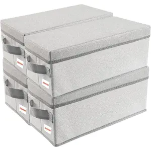 Universal Stackable CD/DVD Storage Box Organizer with Lid, Blu-ray Media Holder for Video Game Disk Album, 4Pack Beige, Holds 180CD / 80DVD