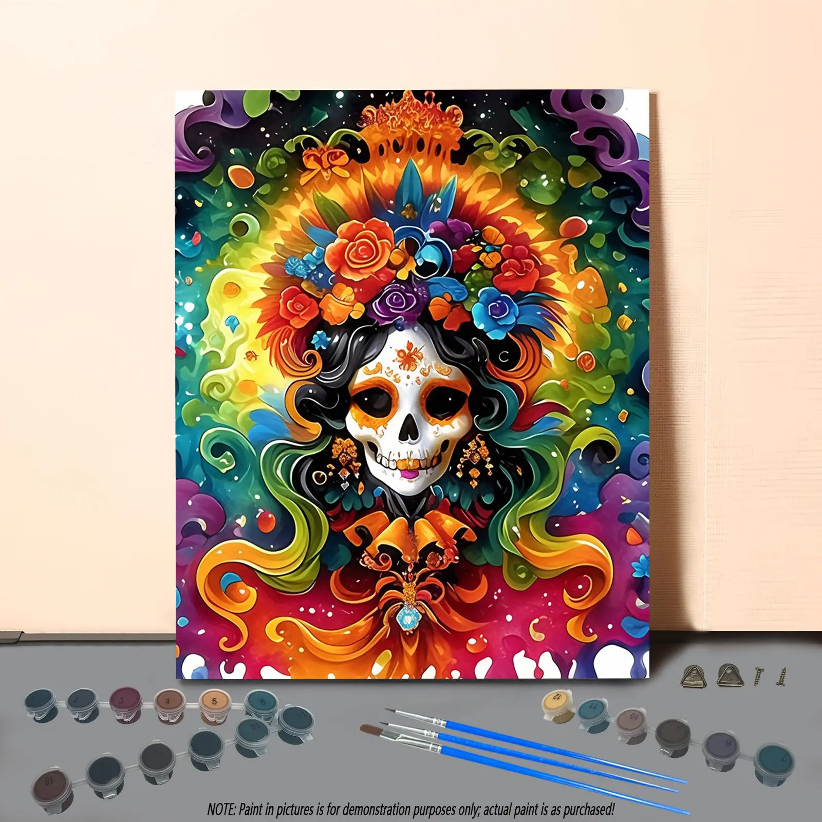Day Of The Dead Skull Pattern DIY Painting By Numbers Kit, 1 Set DIY Paint By Numbers Kit with Tools, DIY Painting Supplies, Wall Art Decoration for Home Living Room Bedroom