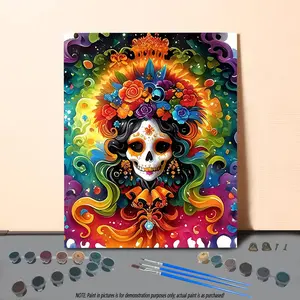 Day Of The Dead Skull Pattern DIY Painting By Numbers Kit, 1 Set DIY Paint By Numbers Kit with Tools, Wall Art Decoration for Home Living Room Bedroom
