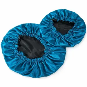 Handmade Teal and Black Reversible Satin Bonnet