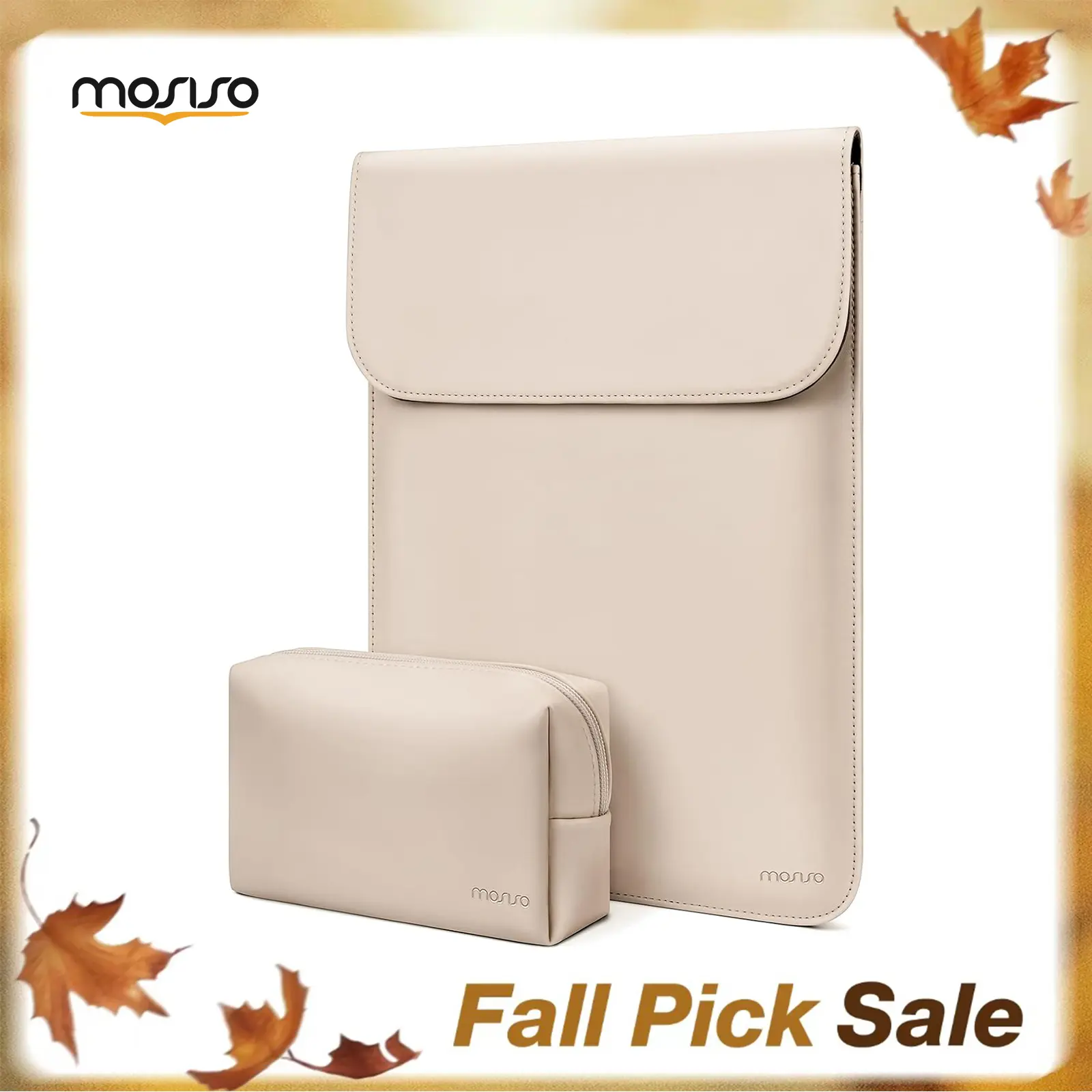 MOSISO 13-13.3 Inch Magnetic Envelope Shape Solid Laptop Sleeve Case with Small Accessory Pouch, Faux Suede Protective Bag for Business Casual Chic Basic Use, Compatible with MacBook Air 13, Pro 13/14, M5 M4 M3 M2 M1, Apricot