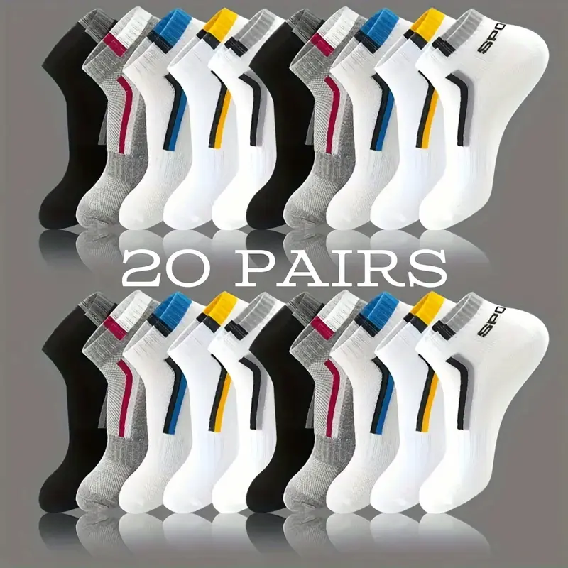 Women's 20-Pair Ankle Length Active Socks Set - Soft, Breathable, Lightweight Sports Socks for Adults' Training Workouts