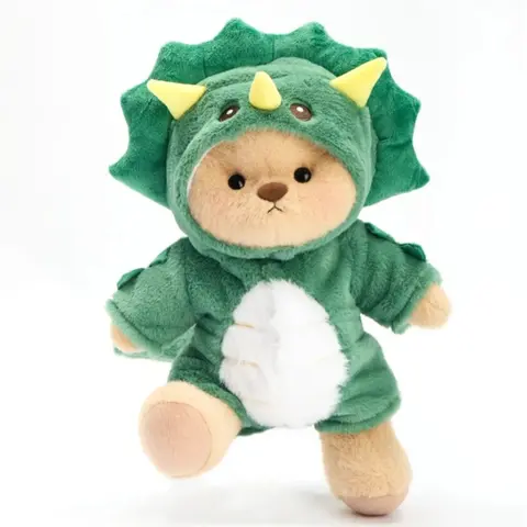 Getahug 12 Inches Cuddly Stuffed Animal Green & Orange Triceratops Plush Toy - Manual Jointed Animal Fur, Neutral Detergent Hand Wash, Brush Shaping, Poseable Collectible, Unisex Kids' Gift with 1×Gift Box, 1×Greeting Card