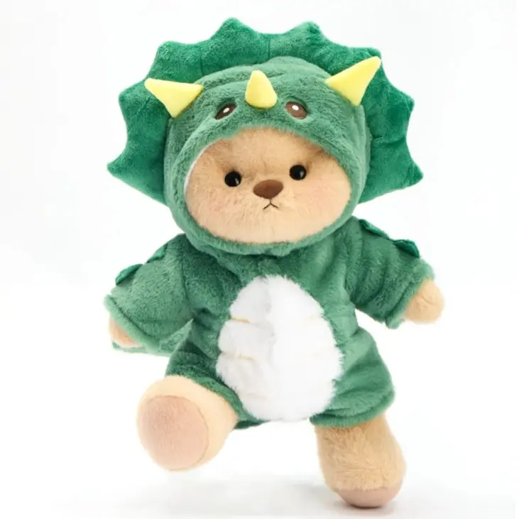 Getahug 12 Inches Cuddly Stuffed Animal Green & Orange Triceratops Plush Toy - Manual Jointed Animal Fur, Neutral Detergent Hand Wash, Brush Shaping, Poseable Collectible, Unisex Kids' Gift with 1×Gift Box, 1×Greeting Card