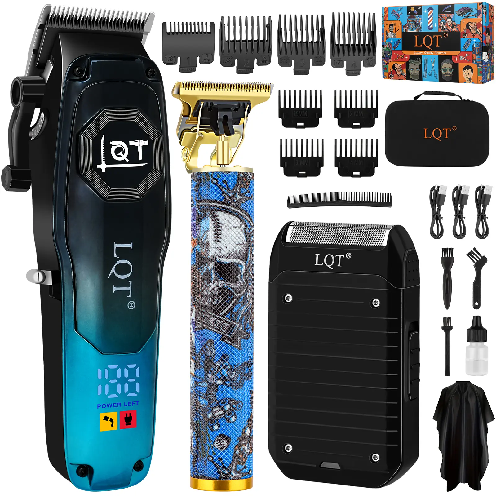 Men's 3-in-1 Professional Cordless Hair Clipper & Trimmer Barber Kit - LCD Display, Precision T-Blade Trimmer, Grooming Accessories for Hair, Beard