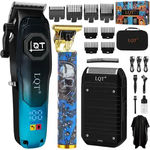 Men's 3-in-1 Professional Cordless Hair Clipper & Trimmer Barber Kit - LCD Display, Precision T-Blade Trimmer, Grooming Accessories for Hair, Beard