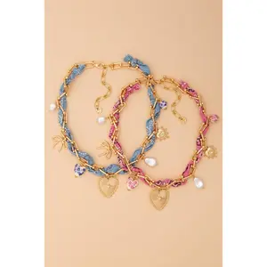 Zoey Gold Chain and Bandana Necklace with Gold Heart and Trinkets