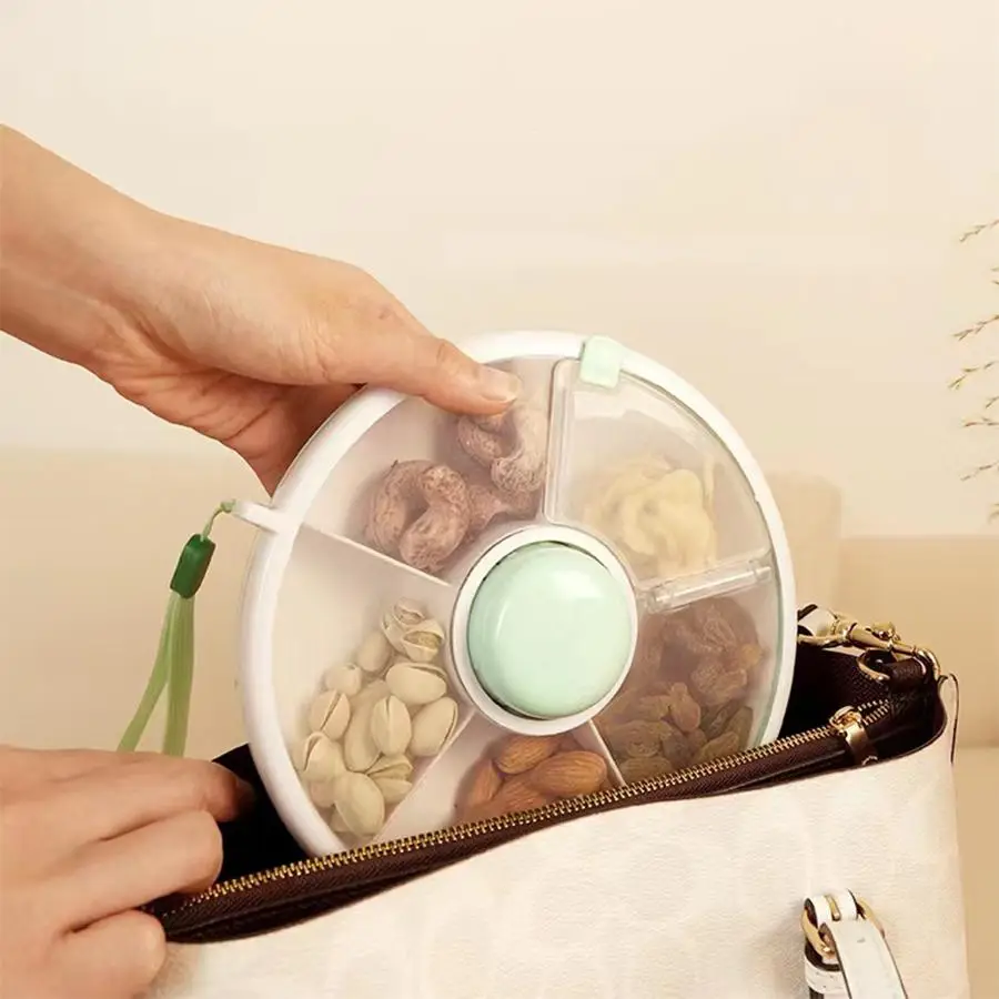 Rotating Fruit & Nut Storage Box, Portable Snack Storage Container with Lid, Food Storage Box for Home Kitchen Travel, Kitchen Accessories