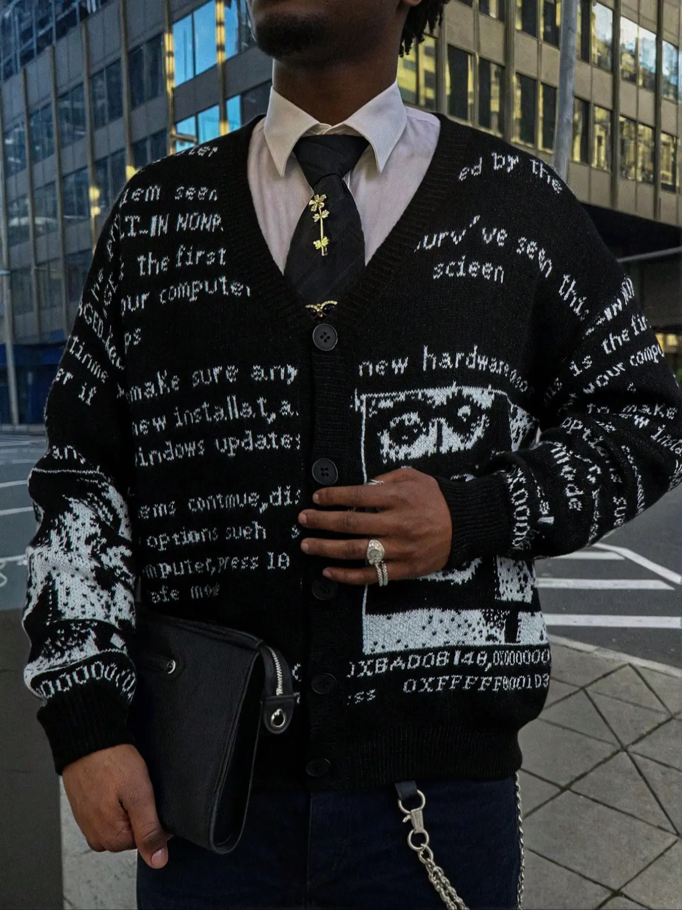 Men's Cartoon Print Crew Neck Sweater, Loose Casual Long Sleeve Top, Knitted, Perfect for Spring & Fall, Fashion Knitwear for Daily Wear, Menswear