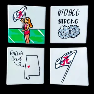 Custom Colorguard Hand Painted Ceramic Coasters - Personalized Set of 4 Multicolor Tableware for Marching Career Commemoration