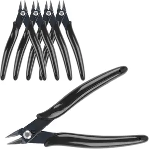 5 Pack Micro Wire Cutters, 5 Inches Flush Cutters Pliers, Diagonal Side Cutters Nippers, Zip Tie Sprue Cutter for Electronics, Plastic Models, Jewelry (Black)