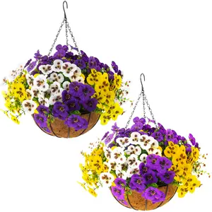 Artificial Pansy Flowers, 9 Pcs UV Resistant Faux Silk Pansy, Outdoor Hanging Flower for Porch Patio Garden, Home Spring Decor