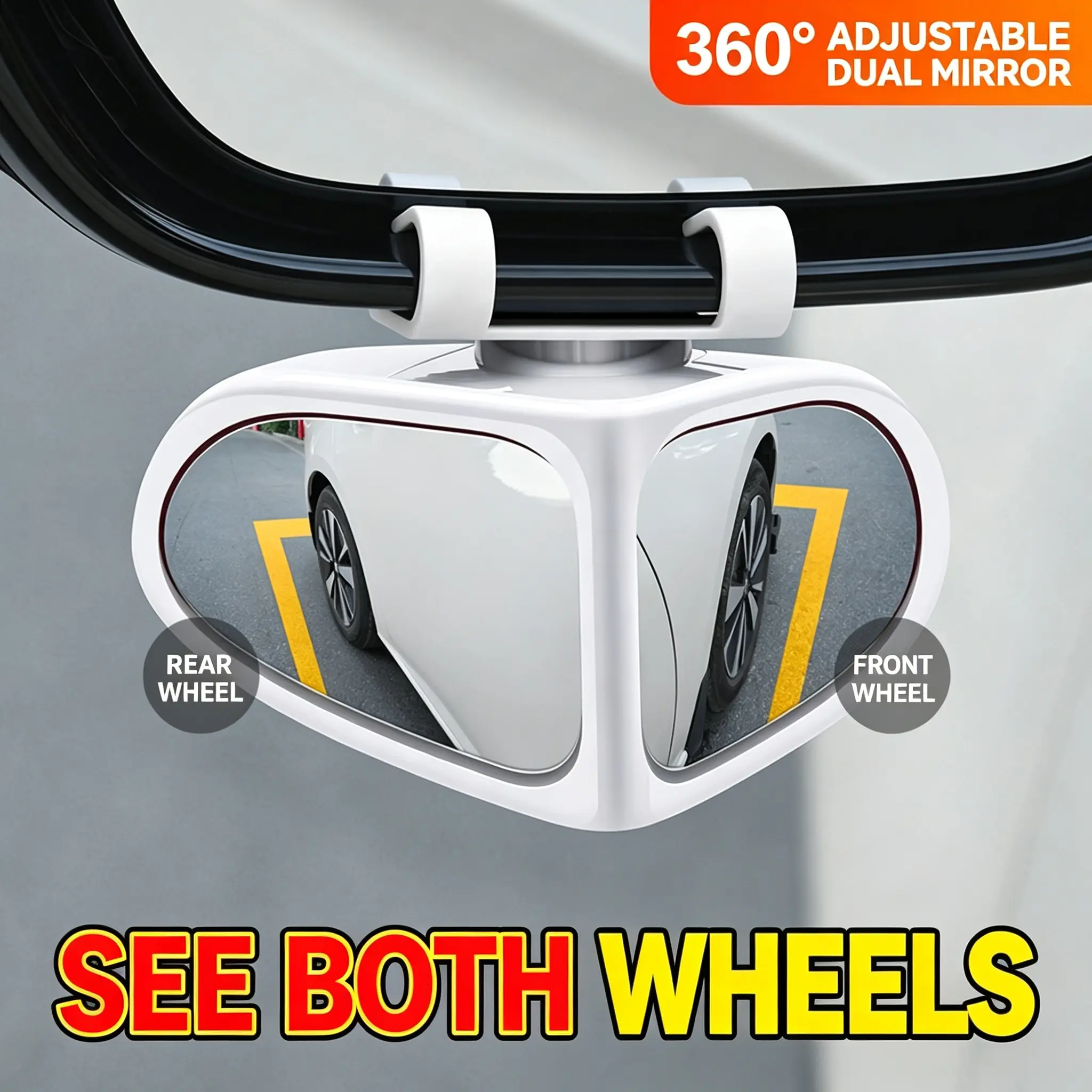 [Back to School]360° Rotatable Car Blind Spot Mirror Dual‑Lens Real Glass ABS Housing Adhesive Clip‑on Rearview Auxiliary Mirror for Safe Reversing Parking-MM1