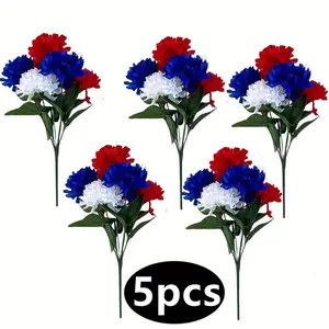 Thanksgiving, Christmas, Halloween, Easter, Mother's Day, patriotic 5-piece artificial flower bouquets - plastic seven-head imitation lilacs for Veterans Day and Memorial Day - red/blue/white, without containers